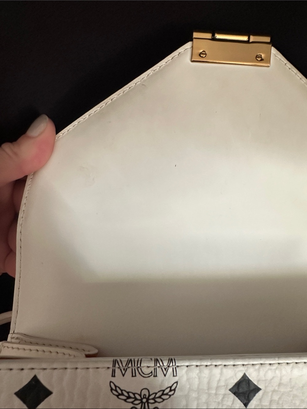 MCM White Visetos Logo Crossbody with Gold-Tone Lock - Picture 5 of 6